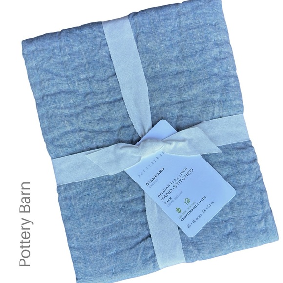 NWT | TWO POTTERY BARN STANDARD SIZE HAND-STITCHED BELGIAN LINEN CHAMBRAY SHAMS - Picture 1 of 8